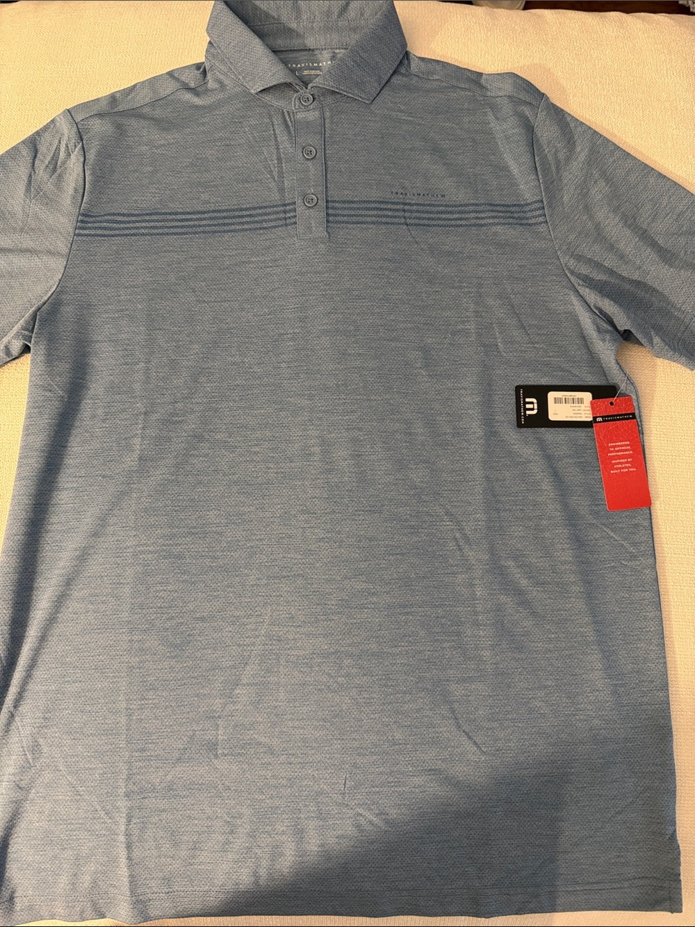 NWT TravisMathew Men's Heathered Light Blue Polo